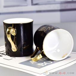 陶瓷馬克杯 骨瓷金把杯創意百貨直身杯子 定制禮品杯
